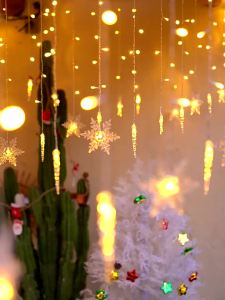 100LEDs Christmas Snowflake Icicle Lights Curtain String Lights USB Battery Operated 8 Modes Window Door Holiday Decor