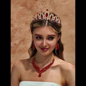 Halloween Vintage Princess Queen Dark Crown Headwear Crystal Tiara For Women Red Crown Hair Dress Accessories Jewelry