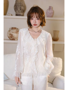 MIUCO | Áo Blouse Voan Hoa Có Nơ Rút Dây