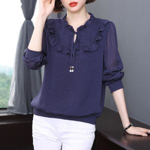 Fashion Women Long-sleeved Shirt New Design Chiffon Blouse Large Size Korean Version Temperament Workwear Shirts Chic Top
