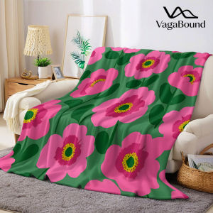 Retro Pink Poppy Flannel Blanket Warm Soft Halloween Christmas Decorative Couch Warm Cozy All-Season Gift