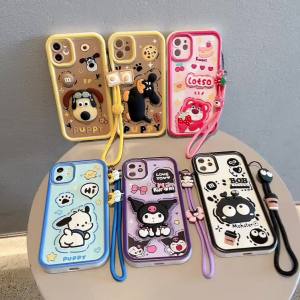 Suitable for iphone XR Apple X XS MAX Phone Case Cartoon Three-Dimensional Case Womens Lanyard Kuromi Strawberry Bear