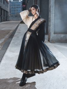 Huangyue Persian Princess Style Song Dynasty High Waist A-Line Skirt Hanfu Half-length Skirts Traditional Culture Patterned Color Block Plane Sleeve