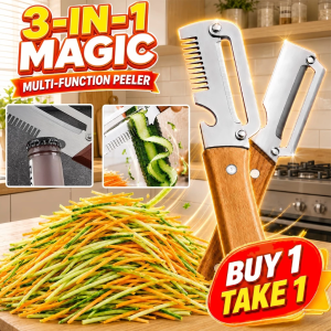 【Local Stock】3-in-1 Stainless Steel Peeler for Slicing & Peeling For Kitchen With Wooden Handle And Bottle Opener