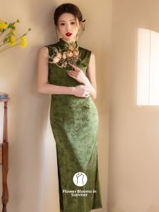 Green Embroidered Cheongsam Dress