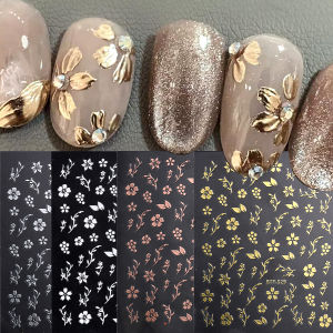 Gold Flower Nail Art Stickers - Leaf Design Self-Adhesive Shimmery Finish Cartoon Theme Nail Art Stickers Elegant Nail Design