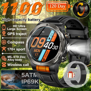 New Design Optical Reaction Scroll Wheel Outdoor Sports Smart Watch Compass Flashlight 1100mah Large Battery Men Smartwatch Hw12