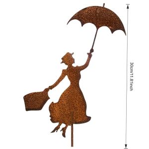 CIFbuy | CIFBUY Wrought Iron Garden Stake Lady with Umbrella Durable Metal Outdoor Lawn Art Rustic Farmhouse Decor