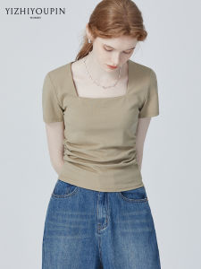 Ruffled Slimming Square Collar T-shirt Short