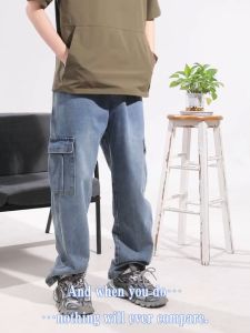 Mens Jeans Straight Leg Korean Denim Cargo Pants for Men Baggy Stretchable Cargo Jeans 6 Pockets Loose Fit Size:28-42