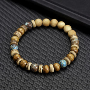 Handmade Natural Wood Bead Bracelet For Men Blue Imperial Stone Stretch Braclet Bohemian Yoga Healing Jewelry Accessories Joias