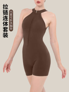 Fitness Dance One-Piece Suit Zipper Back Sports Vest with Chest Pad Nude Feeling Hip-Lifting Quick-Dry Yoga Clothes