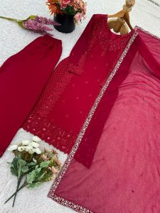 [PRE-ORDER] 2025 AUG READYMADE MARRON BOLLYWOOD PUNJABI SUIT WITH PANT WITH EMBROIDERY SEQUINS WORK SIZE M TO 2XL ( DELIVERY 10 WORKING DAYS) ETA : 2025 -12-30