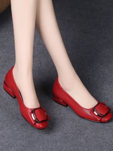 Comfortable Soft Leather Womens Shoes Spring Autumn Anti-Slip Thick Heel Soft Bottom Fashionable round Head Mom Shoes