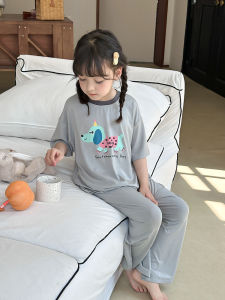 Girls Summer Cotton Modal Cartoon Home Clothes Set Drapey Air Conditioner Suit Nightgown for Medium And Large Children