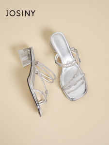 Josiny | French Style Water Drill One-word Sandals Coarse Heel