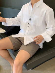 Linen Long Sleeve Collared Shirt Mens Casual Loose Iron-Free White Shirt Trendy Spring Autumn New Style David Brand