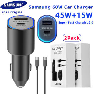 Samsung | Original SAMSUNG 45W Type C Car Charger Dual Usb 60W Auto Chargeur Galaxy S26 S25 FE S24 Ultra S23 S22 Note 20 S11 A17 A56 M56