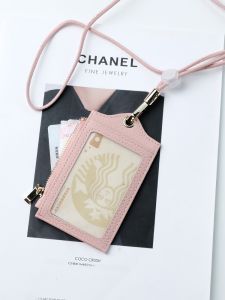 Premium Leather Card Holder Ultra-Thin Compact Womens Lanyard ID Holder Cowhide Neck Strap Campus Bus Card Pouch Youth Zipper Closure
