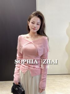 Niche Style Brand ~ Fairy Hot Rhinestone Bling Flash off-Shoulder Wool Dew Shawl Inner Wear Base Knitwear Sweater