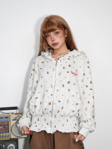 BANGU Original American Full Print Hoodie Womens Short Loose Outerwear Autumn New Style Lazy Style Polyester Long Sleeve