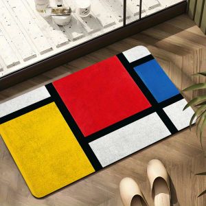 VIKAMA Mondrian red yellow blue geometric pattern absorbent carpet bathroom anti slip floor mat home decoration