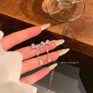 Korean Style Butterfly Knot Waterdrop Pendant Earrings Women Luxury Unique Beautiful Dangle Studs Fashion Jewelry Accessories