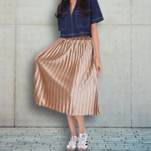 Rok Plisket Bludru 7/8 Velvet Midi Skirt / Rok Plisket Bludru Pendek Premium Korean Style