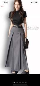 8841 chân váy dài 2 ly bung kèm đai chất tuyết mưa