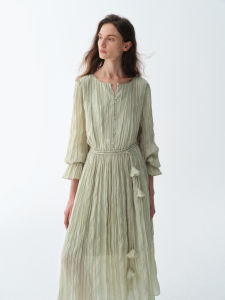 epoque de rueen | Romantic Hand-Pleated Ruffled Detachable Belt Dress