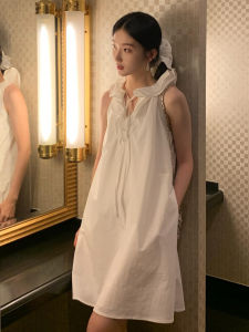 QFN | French Beach Vacation Style Lace Collar Tie Loose Gentle Summer Dress