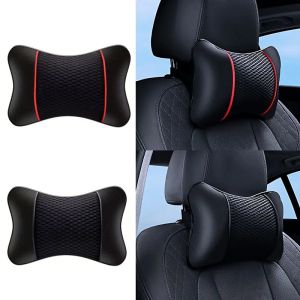 1/2pcs Universal Car Headrest PU Leather Neck Pillow Comfortable Mesh Breathable Seat Rest Cushion Car Neck Pillow