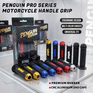 PENGUIN Handle Grip Pro Series Universal Motorcycle Handlebars Rubber Grips Non-Slip [Black/Blue/Red