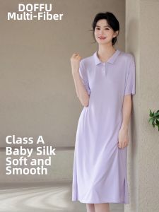 Summer Breathable Silk-like Short Sleeve Sleep Dress