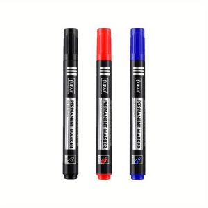 3 Pcs Set Permanent Marker Pen Fine Point Waterproof Ink Thin Nib Crude Nib Black Blue Red Ink 1.5mm Fine Color Marker Pens