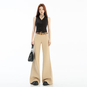 Khaki Color PVJ Wide Leg Suit Pants Womens Low Waist Casual Trousers Spring 2025 New American Style Loose Fit Casual Pants