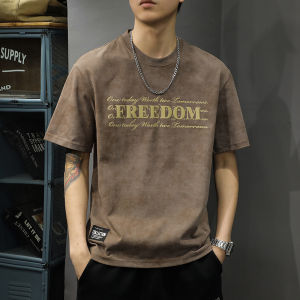 Ice Silk Short Sleeve T-Shirt Mens Summer Loose Fit Casual round Neck Breathable Printed Fashion Brand Lightweight Top