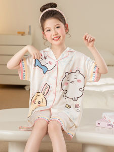 Ice Silk Childrens Sleepwear Summer Thin Short Sleeve Pants Sweet Cartoon Girls Home Clothes Can Be Worn outside in Summer