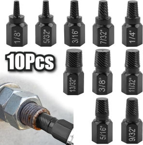 10Pcs Screw Extractor Kit Alloy Steel Damaged Screw Remover Metal Easy Out Drill Bits Broken Bolt Stud Remover Screw Extractor