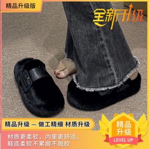 รองเท้าแตะผู้หญิงแบบสวมครึ่งนิ้วหนาพื้นยางหุ้มหัวแบบสวมสบายสำหรับใส่ในบ้านและกลางแจ้ง