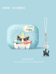 Apple AirPods pro 3 Case Silicone Protective Cover Soft Shell Blue Cat Design Bluetooth Compatible Digital Accessories