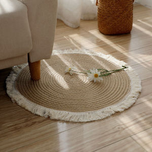 Linen Cotton Woven Floor Mat Large round Home Use Carpet Window Rug Folk Homestay Renovation Study Tea House Tea Table Mat Nordic Style