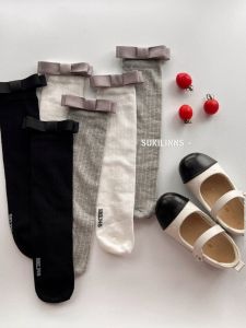 L + Sukilinns Trendy Girl 2024 Summer K-style New Arrival All-Match and Sweet Bows Vertical Stripes Straight up Socks