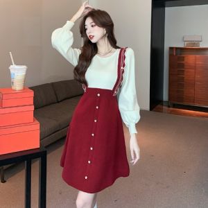 Red Knitting Dress Womens Autumn and Winter 2024 New Arrival Christmas Wear New Year Battle Gown Inner Skirt