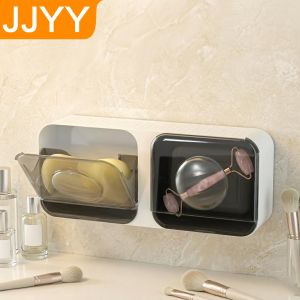 Wall Mounted Soap Dish with Lid No Drill Drainage Design for Bathroom and Toilet Waterproof Durable Bathroom Accessory