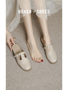 Ultra Soft Comfortable Pearl French Style Semi Slippers Womens Flat Shoes Soft Bottom Sandals Spring Summer Pregnant Womens Flats