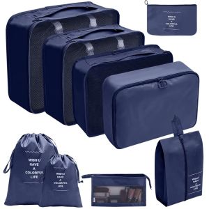 9 Pcs Set Travel Organizer Storage Bags Suitcase Packing Cubes Set Cases Portable Luggage Clothes Shoe Tidy Pouch Folding
