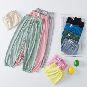 Quần Dài Chống Muỗi Bằng Lụa Băng Mỏng Mùa Hè Cho Trẻ Em Quần Dài Thoáng Khí Bằng Polyester Màu Xanh Lá Cây Vàng Hồng Dành Cho Bé Trai Và Bé Gái