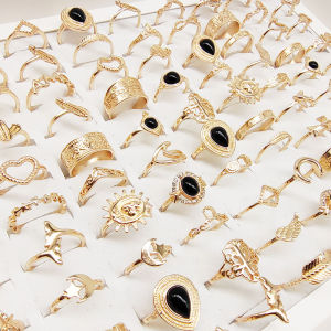 30pcs/Lot Wholesale New Design Mix Style Finger Rings For Women Black Acrylic Jewelry Party Sun Moon Star Wing Leaf Heart Gifts