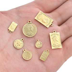 14k đồng thau mạ vàng nữ hoàng của đầu đồng xu Mặt dây chuyền quyến rũ cho vòng đeo tay vòng Cổ Tự làm làm đồ trang sức phát hiện phụ kiện